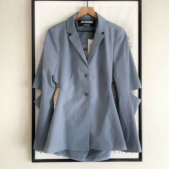 Jacquemus Melo Cutout Blazer Blue Stretch Wool Size 10 NWT - Picture 7 of 16